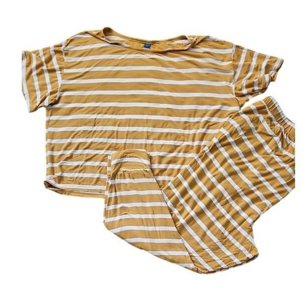 Old Navy Sunday Sleep Pajama Set XL Mustard Yellow White Striped Oversized